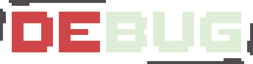 The "D" and "E" of the logo are red, while the "B," "U," and "G" are in an off-white colour.